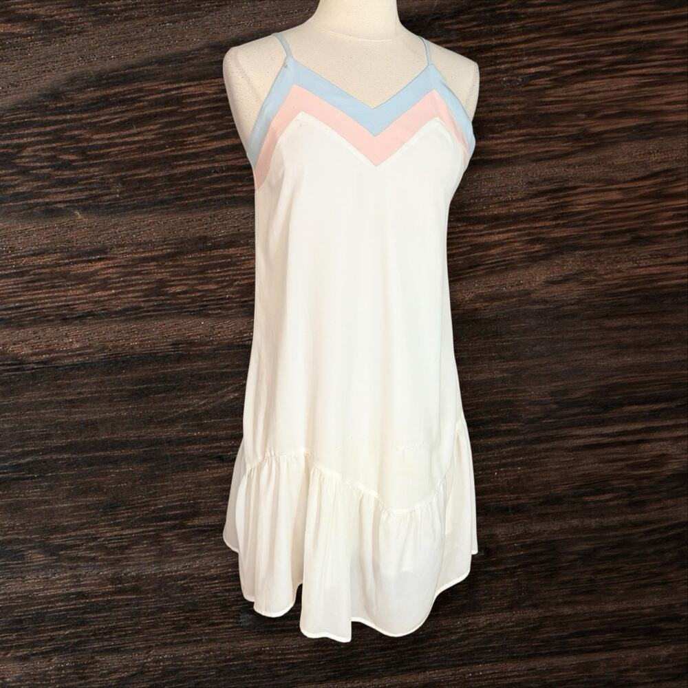 After Market Midi Dress NEW Size Small S Ruffle Hem‎ Lined White Pink Blue Sexy